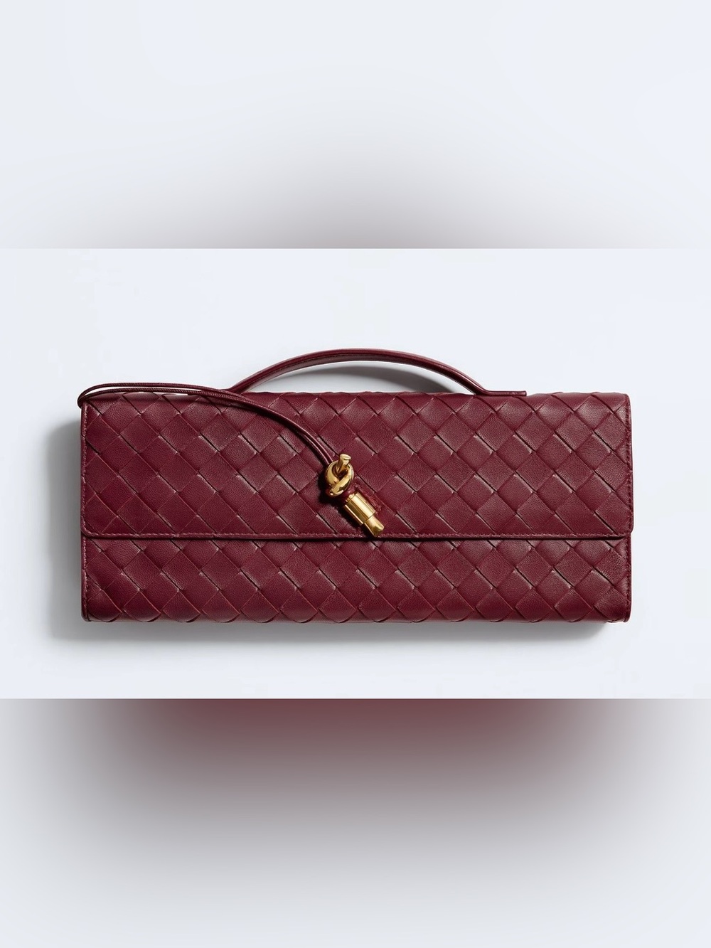 Bottega Veneta Burgundy Intrecciato Leather Clutch with Gold Accent